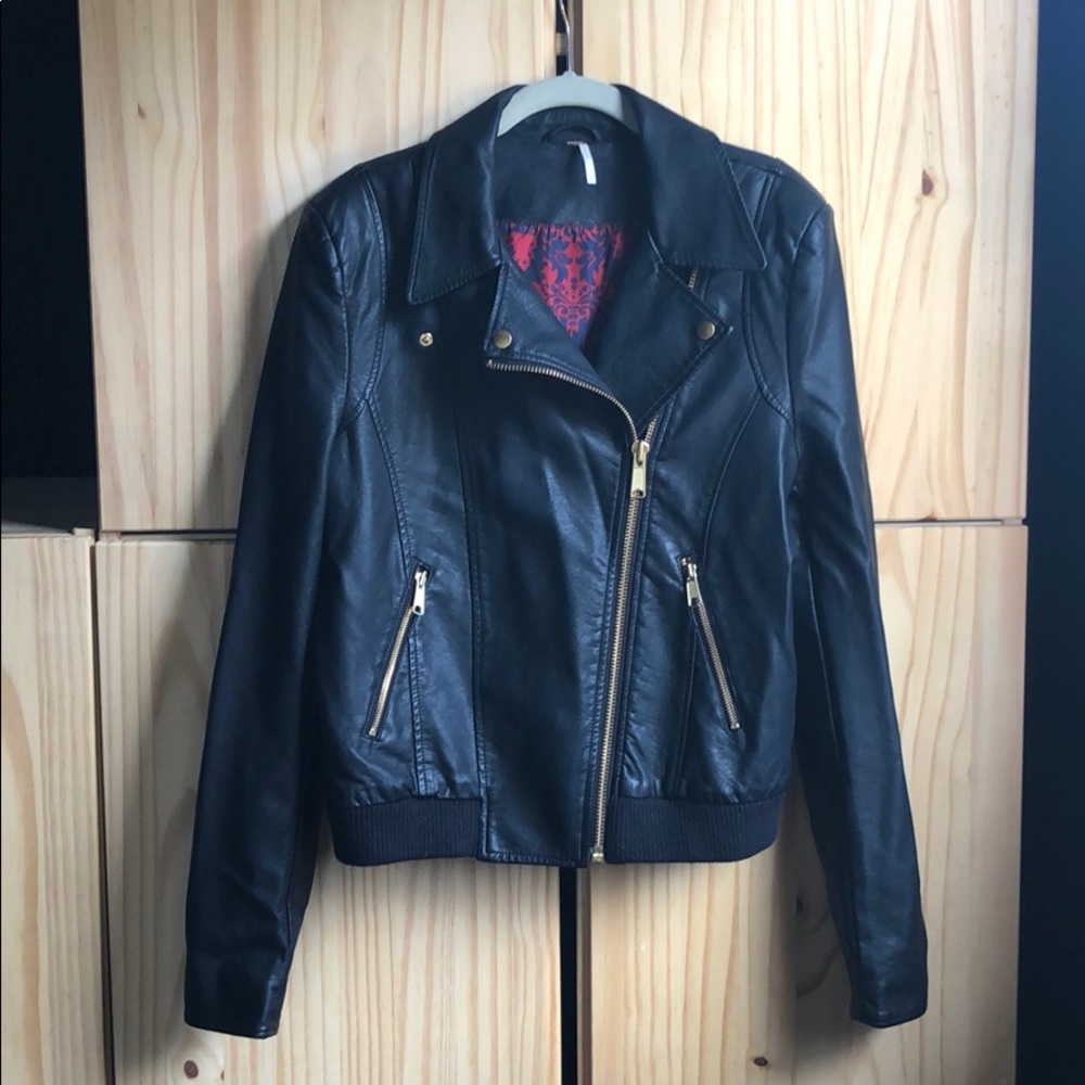 Free People black faux leather moto jacket